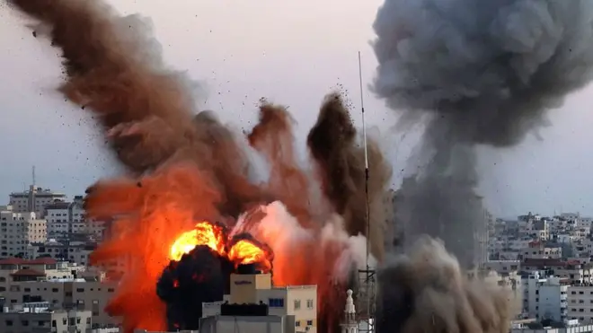 Smoke billowing into sky after attack on Gaza City