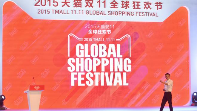 Jack Ma, chairman of Alibaba, speaks during the launching ceremony of the Alibaba's Tmall 11.11 Global Shopping Festival