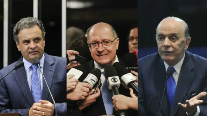 Os presidenciáveis do PSDB, Aécio Neves, José Serra e Geraldo Alckmin