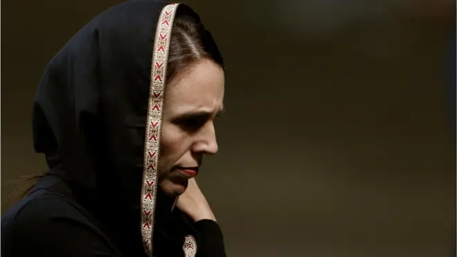 New Zealand Prime Minister Jacinda Ardern at Hagley Park outside Al-Noor mosque in Christchurch, New Zealand March 22, 2019