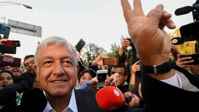Presidential candidate Andres Manuel Lopez Obrador gestures after voting in Mexico City on July 1, 2018