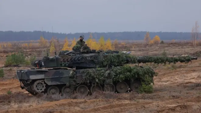 A German Leopard tank during exercises