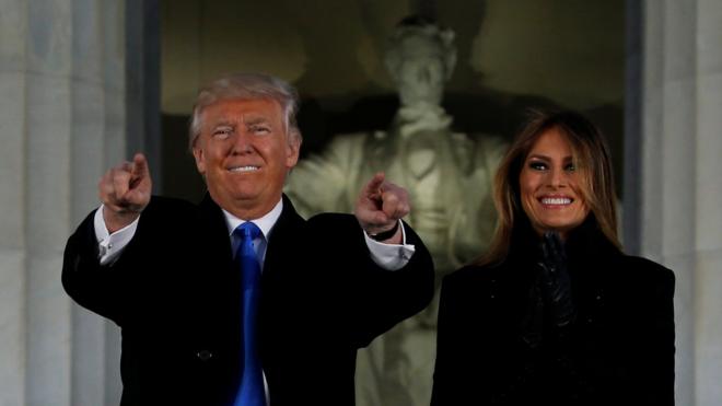 President-elect Donald Trump and his wife Melania take part in a Make America Great Again in Washington DC on 19 January 2017