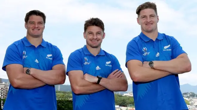 ニュージーランド代表のスコット、ボウデン、ジョーディー（左から）のバレット3兄弟は、W杯にそろって先発出場した2組目の3兄弟となった