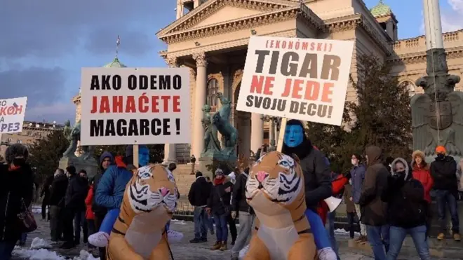 Tigrovi na naduvavanje pred Narodnom Skupštinom