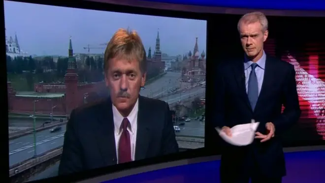 Пресс-секретарь президента России Дмитрий Песков и ведущий программы HARDTalk в эфире Би-би-си