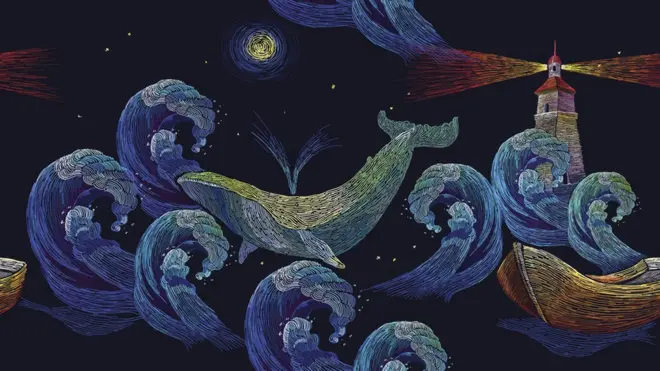 Vezeni kitovi, svetionik i morski talasi