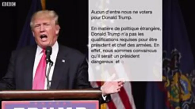 Lettre des 50 signataires contre Trump