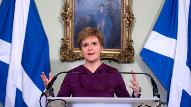 Nicola Sturgeon during an independence statement at Bute House in December