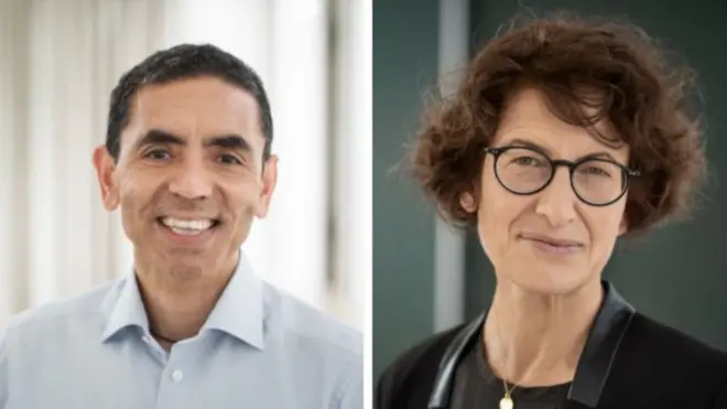 Vaccine pioneers: Prof Ugur Sahin (L) and Dr Özlem Türeci