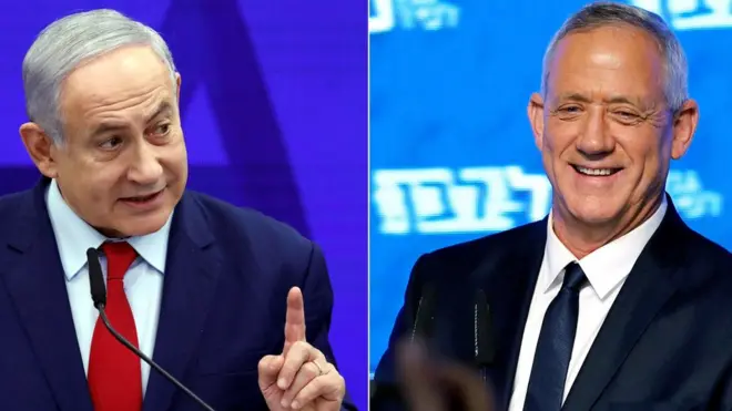 Benjamin Netanyahu (L) and Benny Gantz (R)