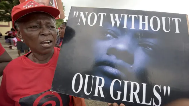 One member of 'Bring Back Our Girls' movement wey dey protest make dem release di missing Chibok schoolgirls.