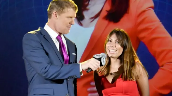 Maria Komandnaya appeared at a Fox Sports event alongside former USA football legend Alexi Lalas in September