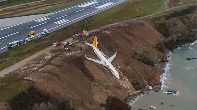 The plane came within metres of the sea