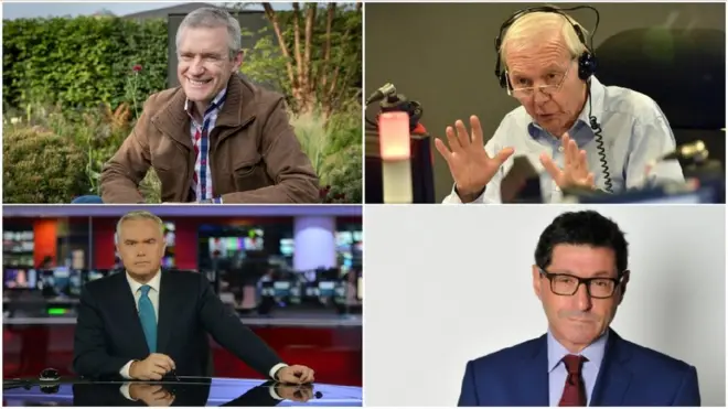 Clockwise from top left - Jeremy Vine, John Humphrys, Jon Sopel and Huw Edwards have all agreed to the cuts