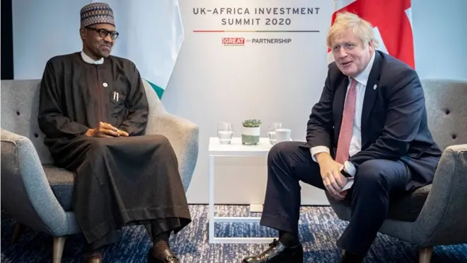 Buhaeri (left) Boris (right) meet for di UK - Africa Summit on Monday January 20, 2020 for London