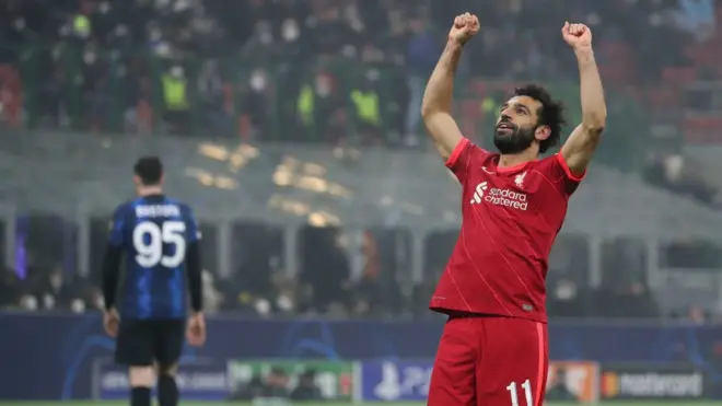 محمد صلاح محتفلا بالهدف الثاني في مرمى إنتر ميلان