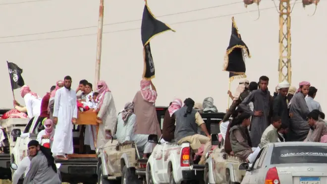 صورة أرشيفية لتشييع أربعة من مسلحي أنصار بيت المقدس، في أغسطسٍ/آب 2013