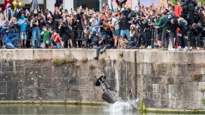 The bronze statue was thrown into Bristol Harbour after being pulled down and rolled through the city's streets in June