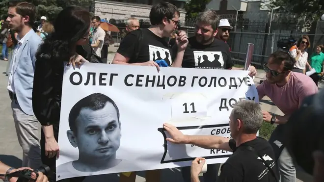 Акція на підтримку Сенцова біля посольства РФ в Україні, в Києві, 24 травня 2018 р.