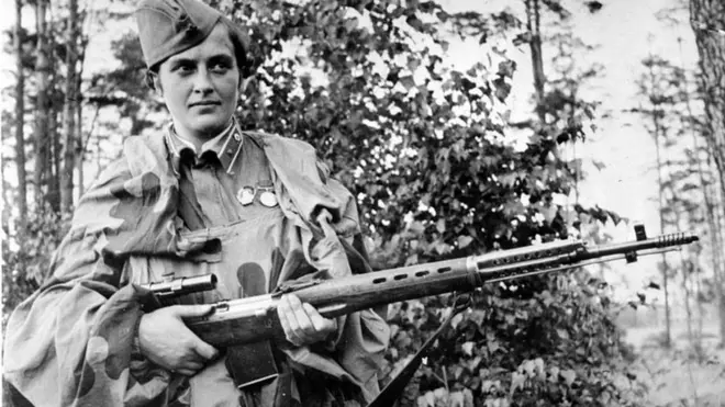 Soviet sniper Lyudmila Pavlichenko during World War Two