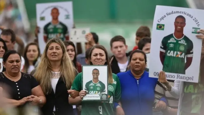 Fans and relatives of the victims took part in a funeral service at the Chapecoense stadium on Saturday - 3 Dec 16