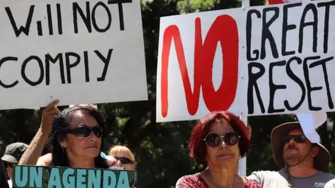 Covid sceptic activists rally against the "Great Reset" and "UN agenda" in New Zealand
