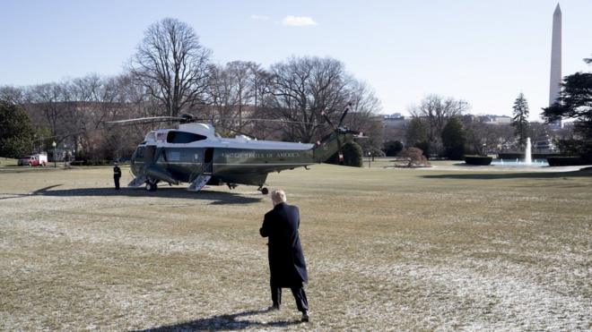 US President Donald J. Trump walks across the South Lawn to depart by Marine One - 5 January 2018