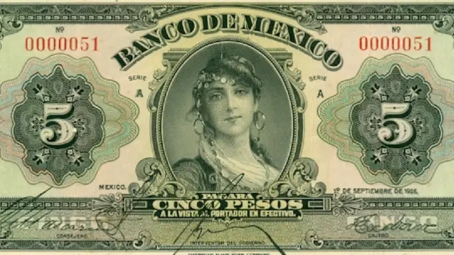 El primer billete de 5 pesos emitido por el recién creado Banco de México en 1925 tenía a una misteriosa mujer en su anverso.