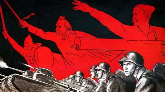 Propaganda ilikuwa kiungo muhimu katika Vita Vikuu vya Pili vya Dunia. Wasovieti kama inavyoonekana katika picha hii , walijaribu kuweka ari juu katika kupinga uvamizi wa Nazi