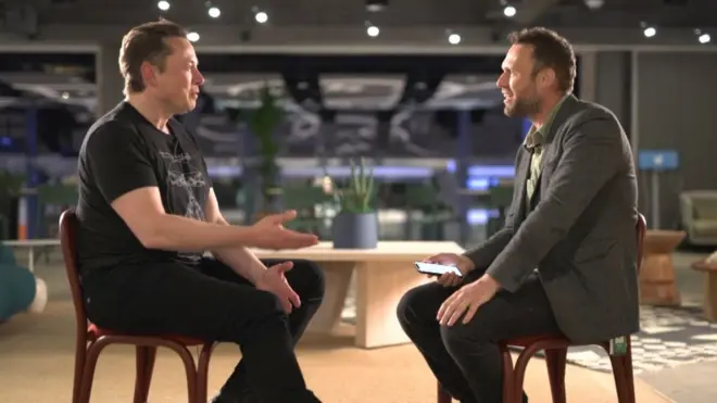 Elon Musk interviewed by the BBC's James Clayton