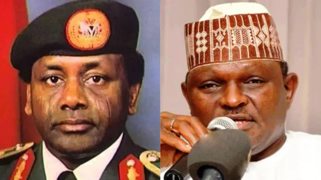 Aworan Al-Mustapha, amugbalẹgbẹ olori ijọba ologun ni Naijiria nigbakanri, ati ọga rẹ, Ọgagun agba Sani Abacha