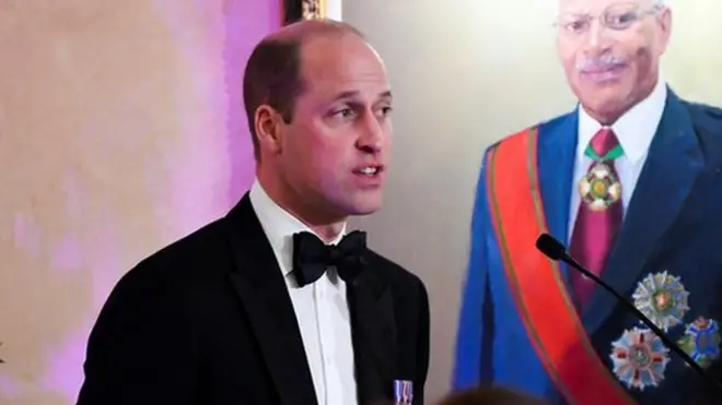 The Duke of Cambridge delivers a speech during a dinner hosted by the Governor General of Jamaica