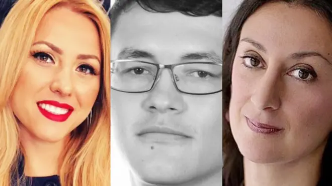 Viktoria Marinova, Jan Kuciak y Daphne Caruana Galizia.