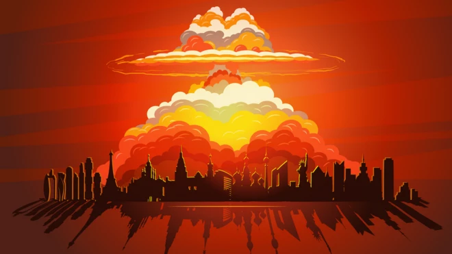 Illustration d'une explosion sur une ville