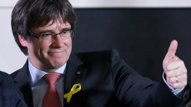 Carles Puigdemont arrives to speak after watching the results of Catalonia's regional election in Brussels, Belgium, December 21, 2017
