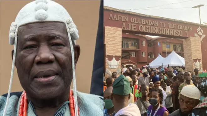 aworan olubadan Adetunji ati iwaju aafin rẹ
