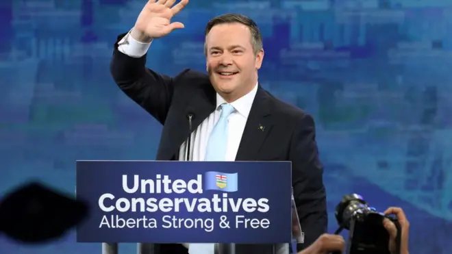 Alberta premier-designate Jason Kenney celebrates on election night at party headquarters