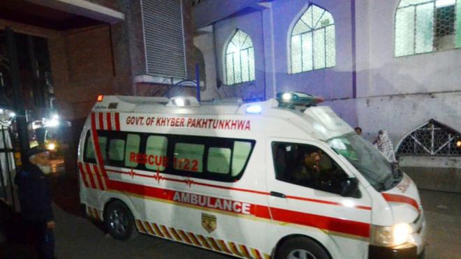 An ambulance in Peshawar city, where the tremors were felt