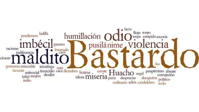 Nube de palabras con la selección de palabras hirientes de los lectores de la BBC