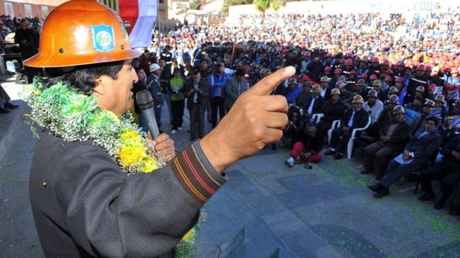 Evo Morales en una concentración cooperativista en 2016