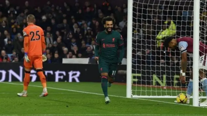 سجل صلاح الهدف الأول لليفربول في مرمى أستون فيلا
