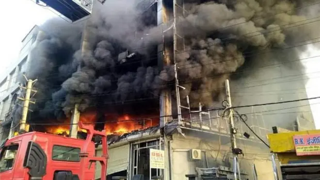 A fire engine at the scene