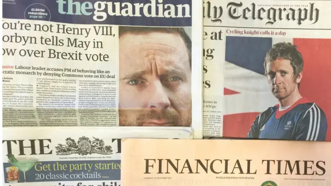 英国多份报纸头版刊登自行车名将威金斯的照片。36岁的威金斯宣布退出运动生涯。