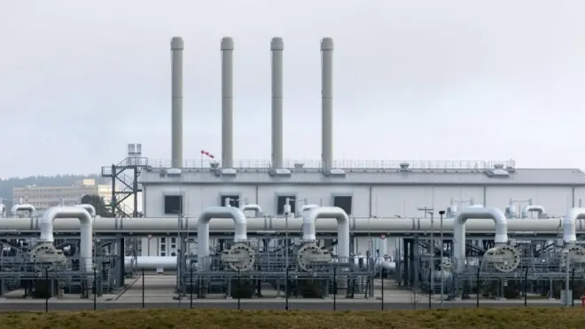 The receiving station for the controversial Nord Stream 2 gas pipeline stands on March 9, 2022 near Lubmin, Germany.