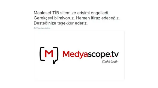 Medyascope erişim yasağı kararını Twitter'dan duyurdu