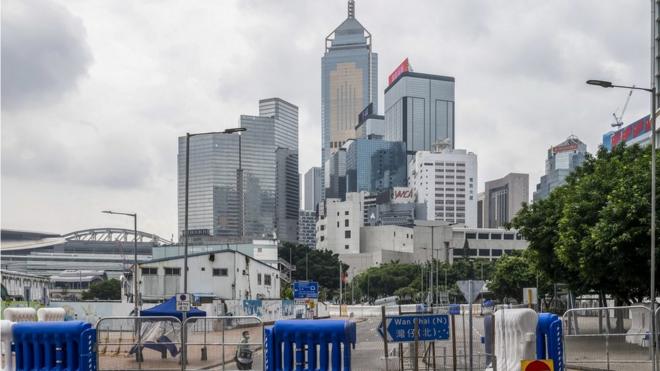 Barricades are set up by the police surrounding the Legislative Council building in in Hong Kong, China, 27 May 2020.