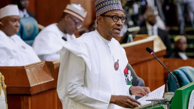 Buhari presnt 8.83 trillion naira 2019 budget wey big pass 8.26 trillion wey im present for 2018 but small pas di 9.12 im finally approve for June 2018