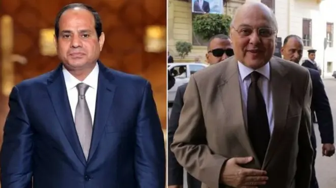 Presiden Abdul Fattah al-Sisi (kiri) hanya menghadapi satu saingan, Moussa Mustafa Moussa (kanan), yang pernah menyatakan dukungan pada al-Sisi.