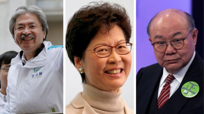 香港特首選舉候選人（左起）：曾俊華、林鄭月娥和胡國興